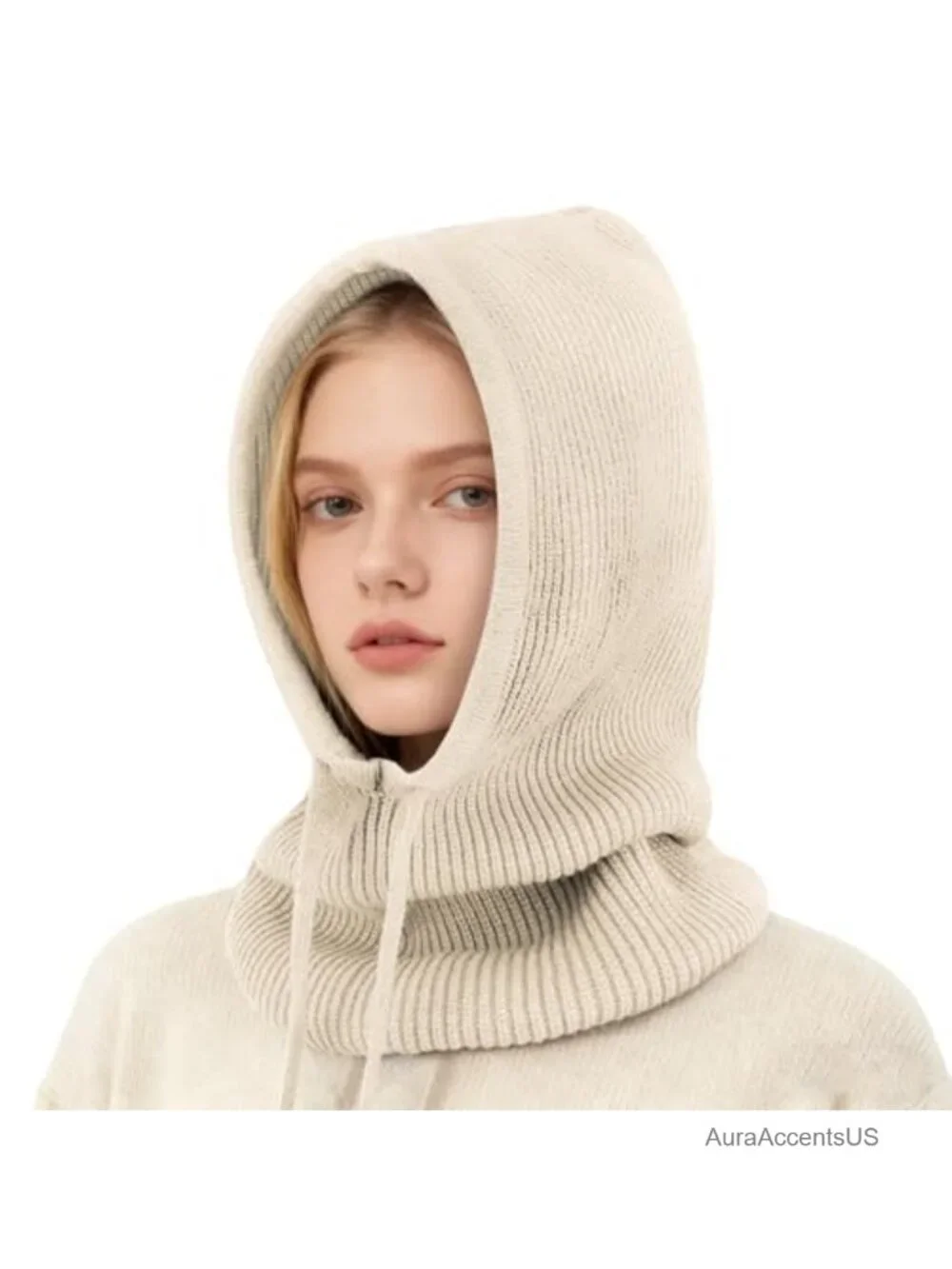 Oversize Knit Balaclava Hooded Scarf Hat Winter Neck Gaiter for Women Men